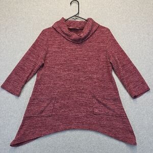 SJS Marled Cowl Neck Tunic Top with Pockets Asymmetrical Hem Medium M